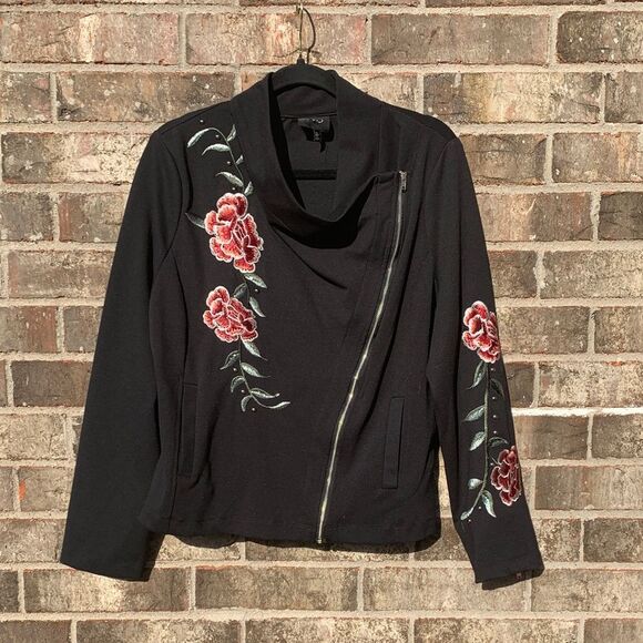 Take 50% OFF- W5 Black Jacket with Red Floral Embroidery, Size-XL - Picture 1 of 8